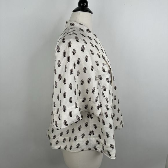 NWT Banana Republic‎ Viscose Linen Tie Neck Top SMALL Block Print Relaxed Blouse - Picture 15 of 17
